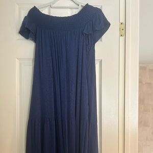 Tommy Bahama Navy Off Shoulder Midi Dress